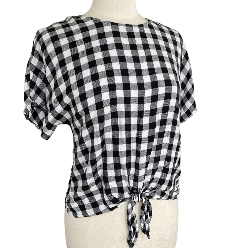 Madewell Black White Gingham Plaid Check Tie Front Button Back Festival Top-S